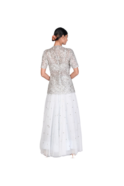 Pale Blue Vine EMB Jacket with Bustier and EMB Tulle Skirt
